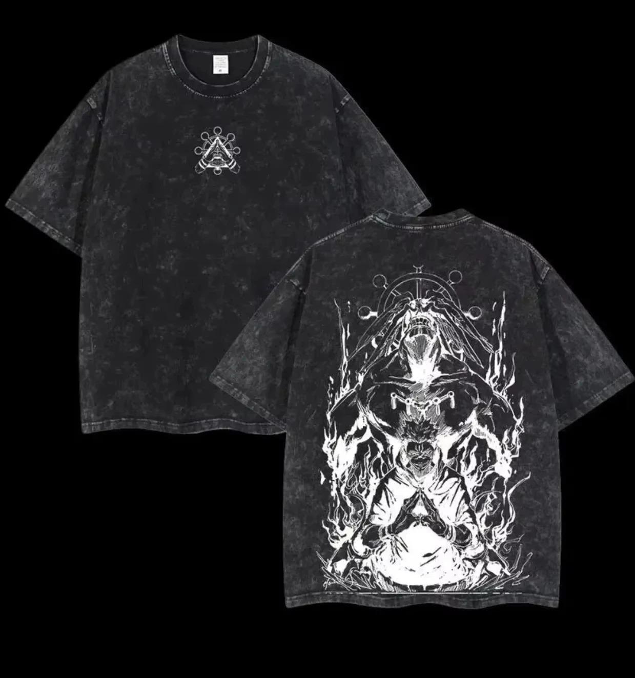 

Oversized Acid-Wash Short-Sleeve T-Shirt Featuring Jujutsu Kaisen Ryomen Sukuna Graphic Print, With Bold Anime Art & Japanese Sound Effects XXXL чорний