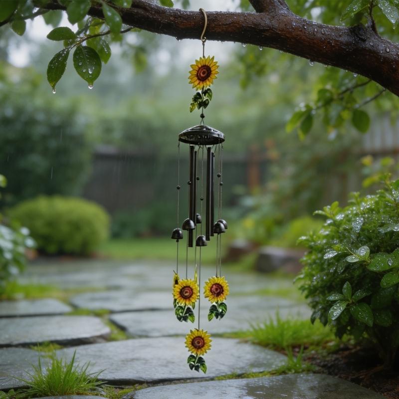 Outdoor Wind Piece Hanging Item with Flower Theme, Metal Top Hook Use for Porch Yard Gardens Display Near Entryway Seating, 35.4 X 4.33 Inches