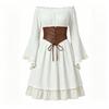 Womens Medieval Renaissance Dress Off Shoulder Gothic Style Corset Waist Vintage Long Sleeve Flared Skirt Costume for Halloween or Themed Events