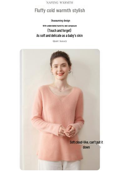Lekasha Women's Long-Sleeve Cashmere V-Neck Knitwear - Autumn Old Money Style