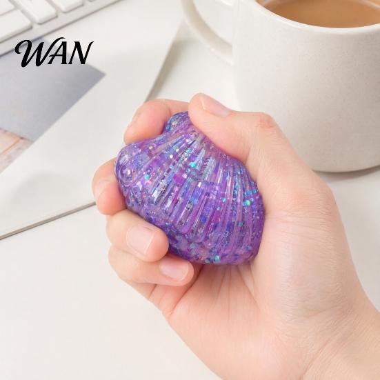 Dekompressionsspielzeug Mini Glitzer Muschel Quetschspielzeug, Stressabbau Zuckerball Tragbarer Linderer Fidget Weich Dehnbar Transparent Ozean Sensorisch