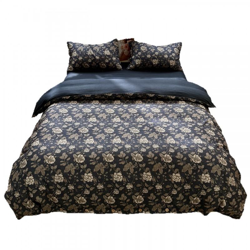 2026 Vintage Linen-like Floral Bedding Set 100% Cotton Button Soft Bed Sheets