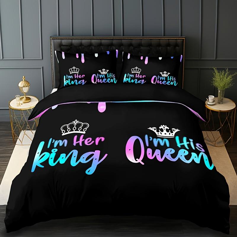 3Pcs Crown Letter Duvet Cover Set (1 Duvet Cover + 2 Pillowcase Without Pillow Insert), Soft And Breathable