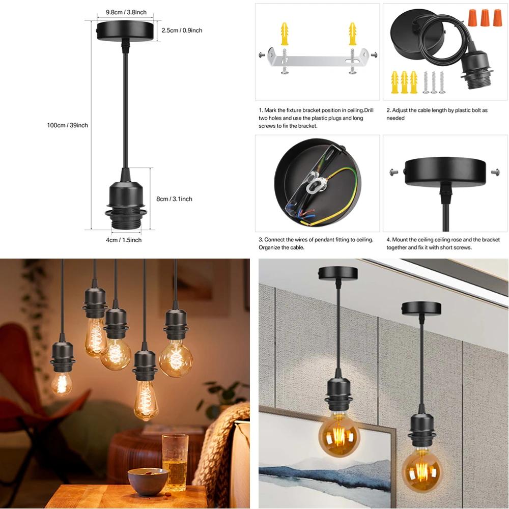 Adjustable Vintage Pendant Lighting Base Ceiling Hanging Lamp Fixture Light Holder for Hall Hallway Bar Restaurant Bedroom Decor