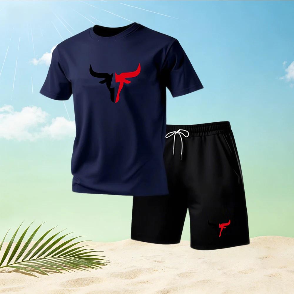 2026 Summer Men's Quick Drying Short Sleeved T-shirt and Shorts Set Urban Street Fashion Running Sports Two Piece Set Hot Sale