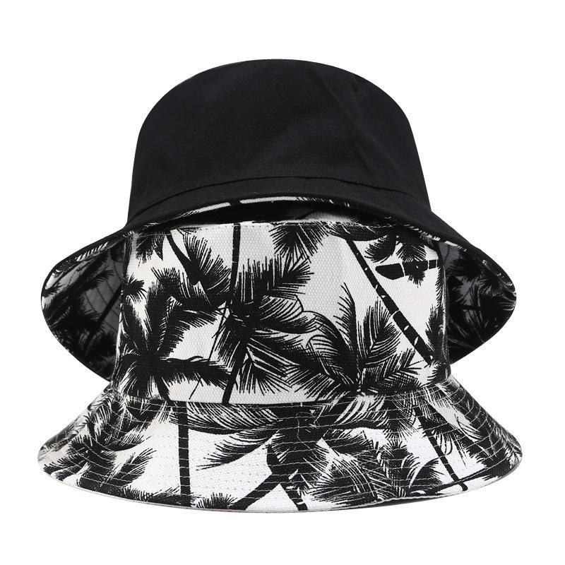 Unisex Double Sided Wearable Leaf Print Personality Bucket Hats Fishermen Caps Outdoor Casual Cap Sunscreen Hat