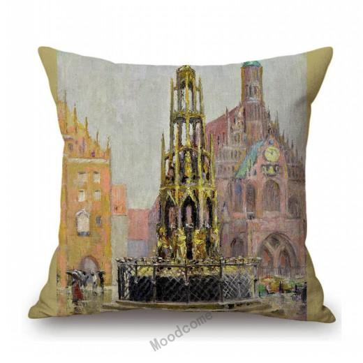 Famous Oil Painting American Gothic Grant Wood Modern Art Country View Landscape Home Decorative Sofa Pillow Case Cushion Cover Peach skin 18*18(CM)-1Pcs