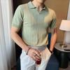 Men's Summer Striped Knit Polo Shirt – Short Sleeve, Slim Fit, V-Collar, Business Casual
