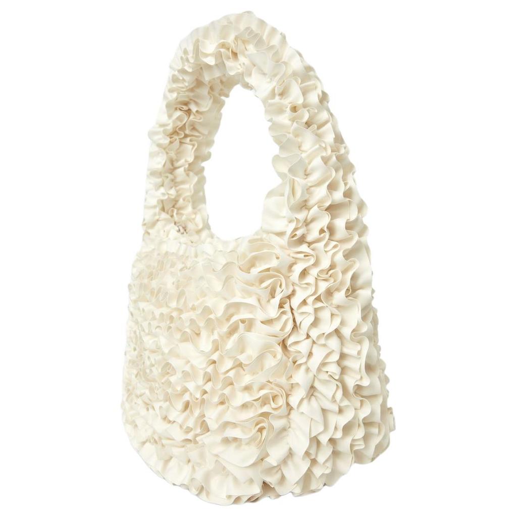 COS Petal Pleated Zipper Closure Polyester Tote Shoulder Bag Medium Women Bags Ivory 1269101002