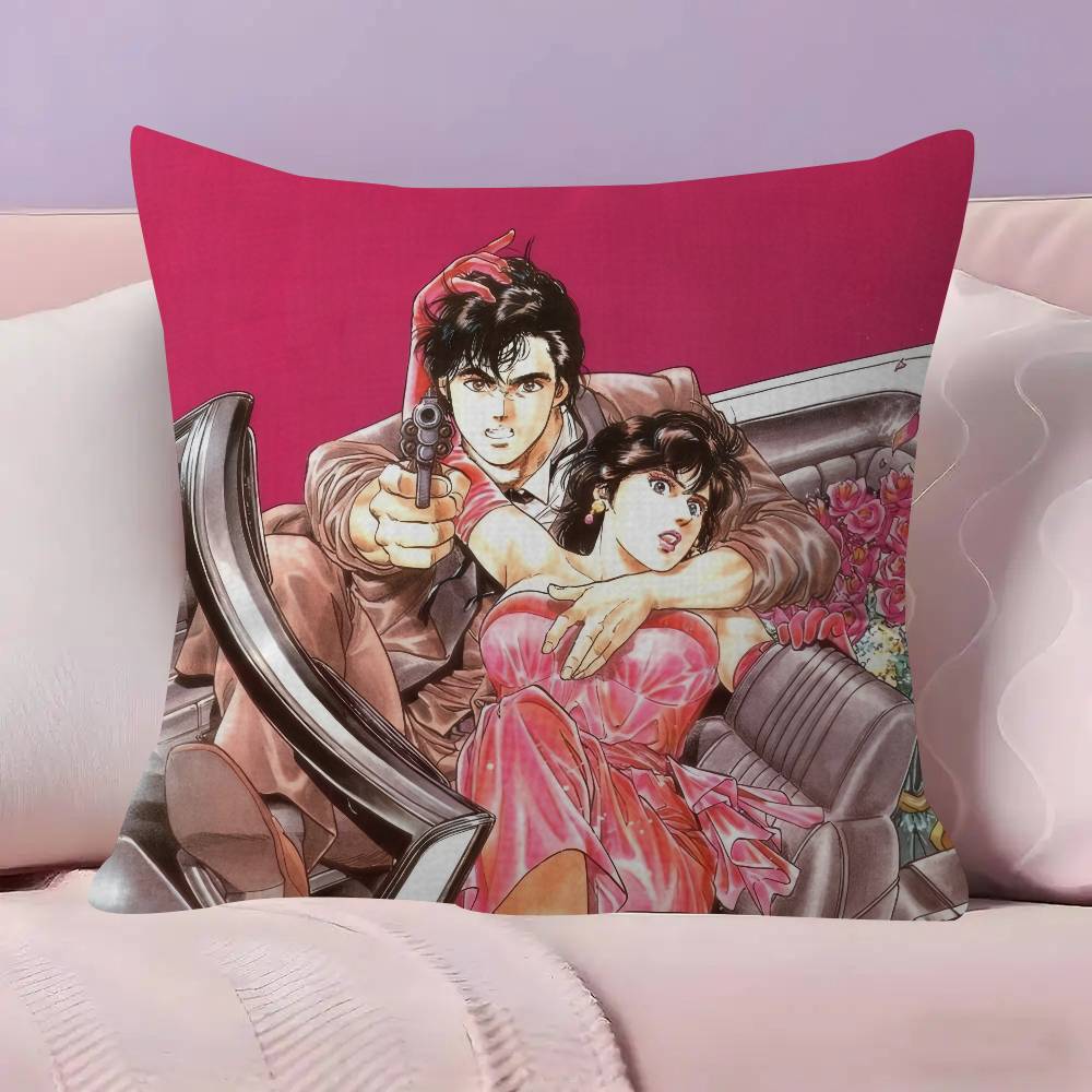 C-City Hunter P-Private Eyes Pillow Covers Cartoon Sofa Decorative Home Double-Sided Printing Short Plush Cute Cushion Cover
