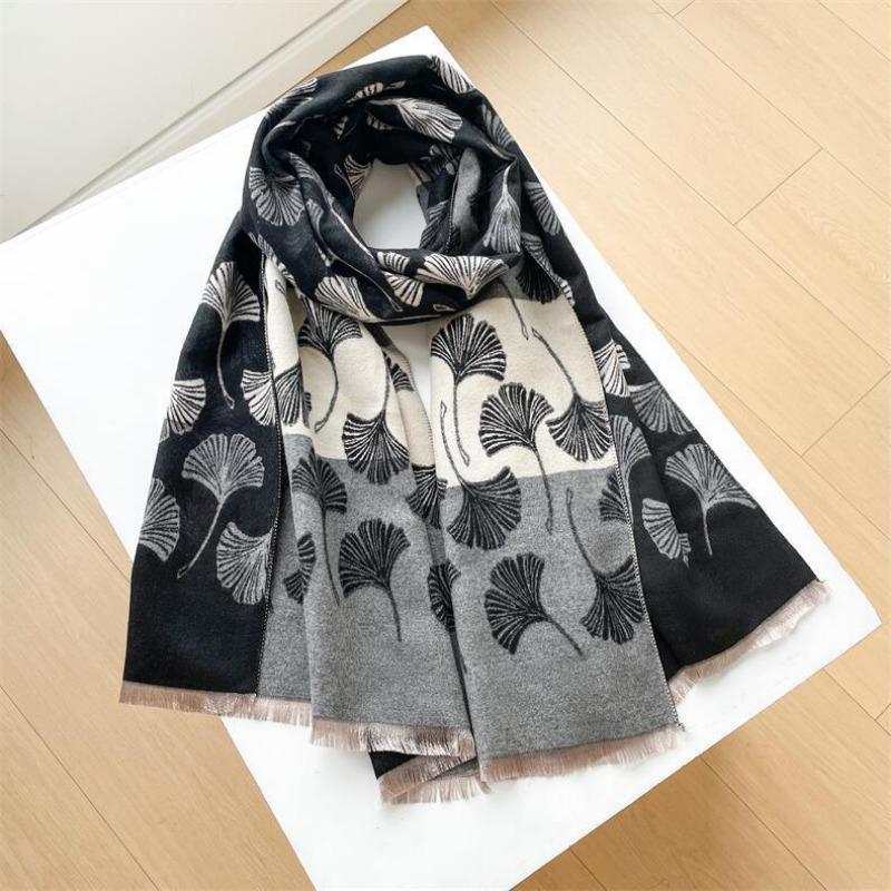 Camellia cashmere scarf women's winter senior sense versatile thickened warm scarf air conditioner shawl