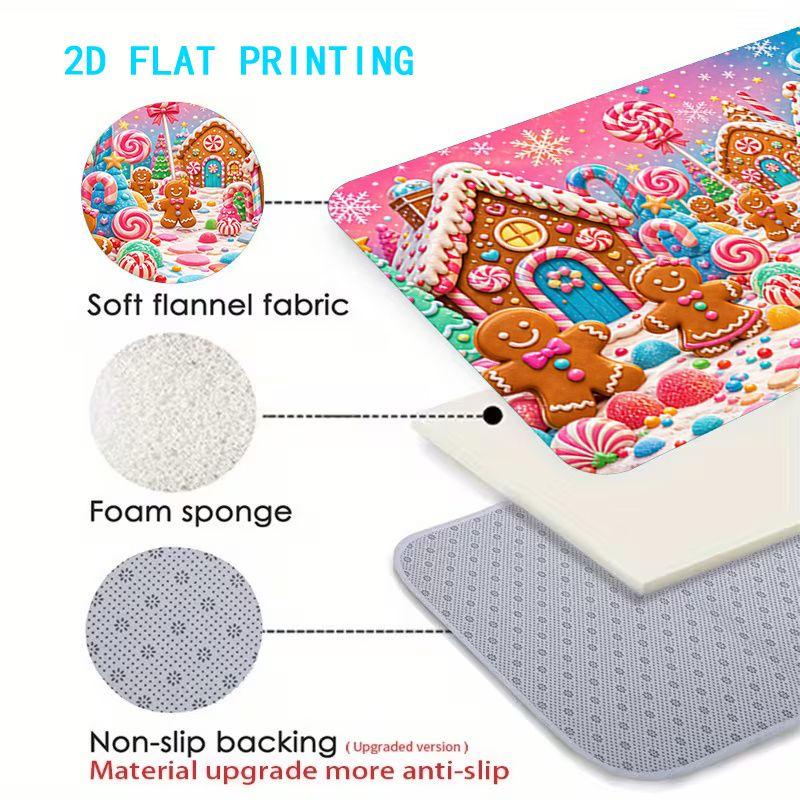 Colorful Gingerbread House Christmas Doormat, Non-Slip and Washable Entryway Rug, Absorbent Bathroom Mat, Home Decor