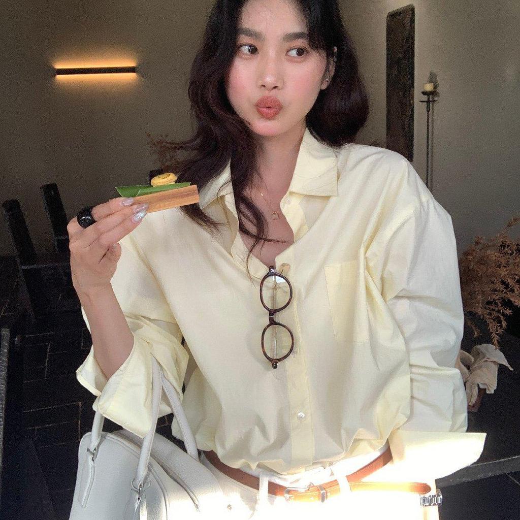 Limon Lemon Green Tea Loose Shirt - Women’s Spring 2026 High-End Long Sleeve Top