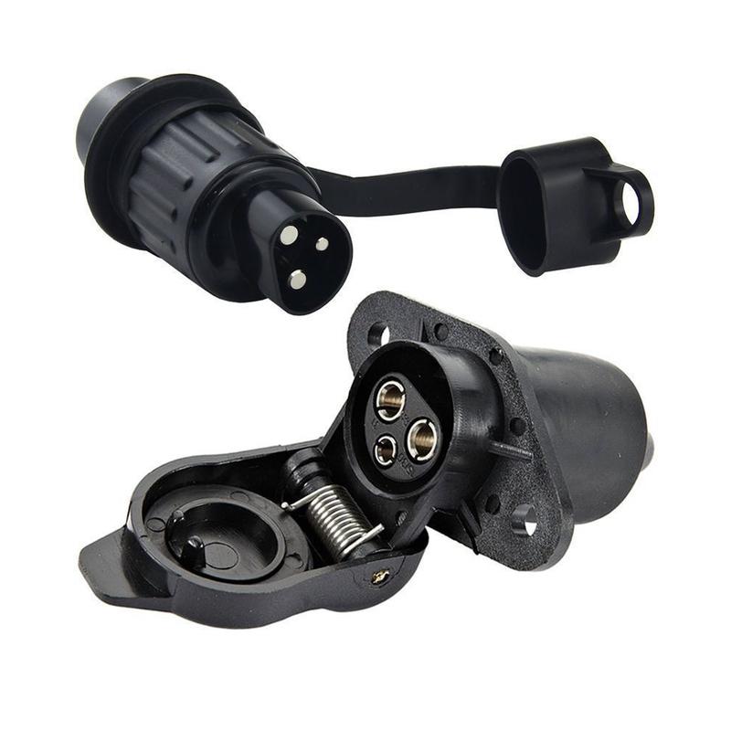 1Pc 12V 3 Pin Trailer Plug/Socket an Trailer Truck Cable Connector Black 3-Pin Trailer Plug Socket Adapter Car Accessories