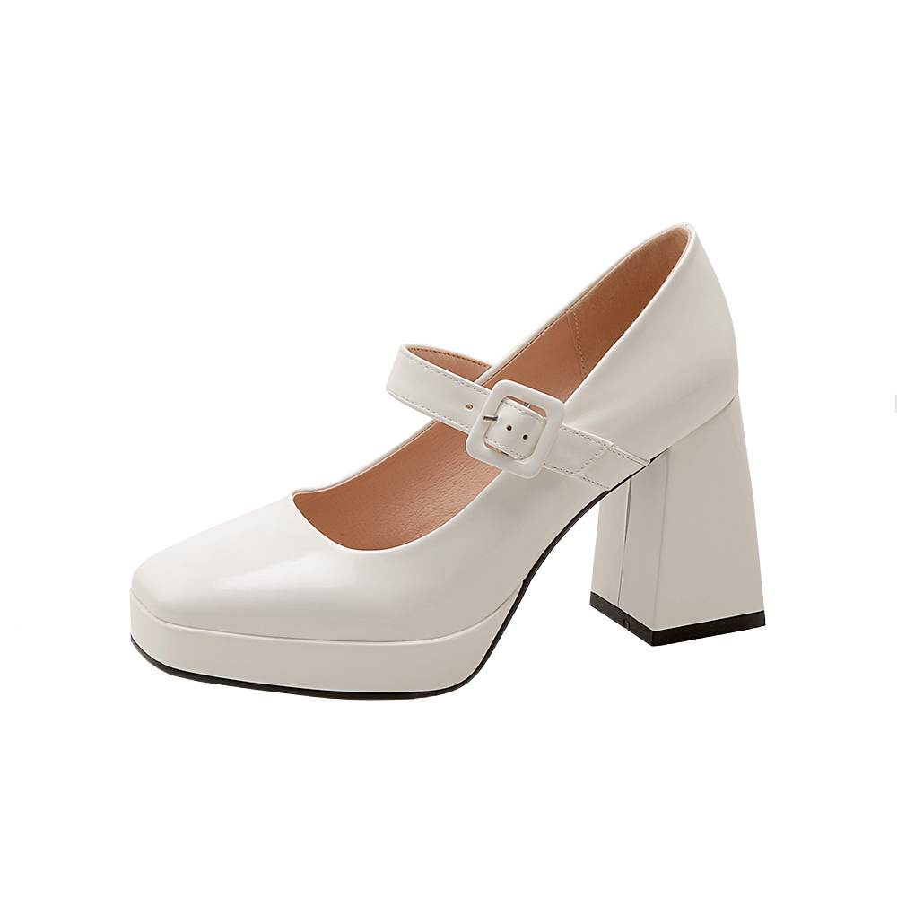 Krazing Pot PU Square Toe Super High Heels Summer Buckle Straps Shoes Big Size 43 Women Waterproof Pumps