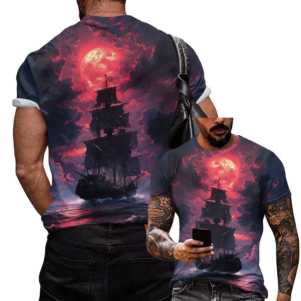 Men's Halloween Themed Graphic Printed Loose Fit Short Sleeve Crewneck T-Shirt for Casual Wear and Daily Outfits