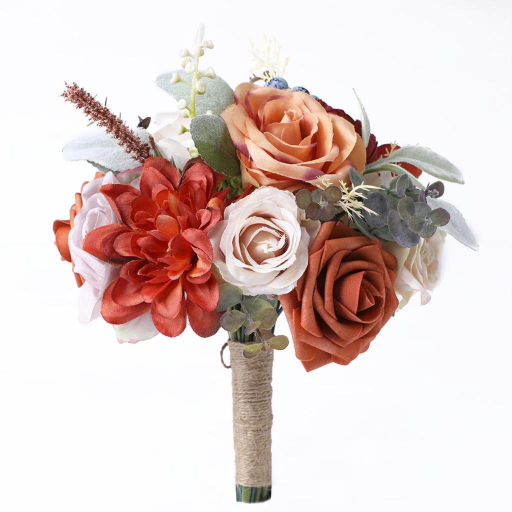 Flores Artificiales Ramo de Flores Artificiales Flor de Seda Ramos de Boda Rosa Falsa Lanzamiento a Mano Jarrón Arreglo Floral Decoración para Mesa de Comedor