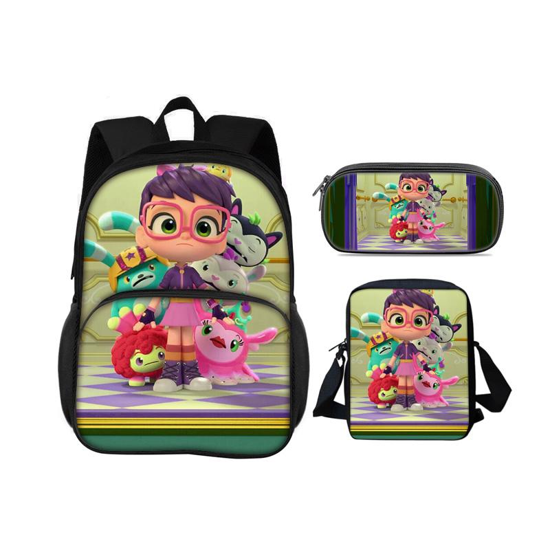 Abby Hatcher Runde Fronttasche Rucksack Federmäppchen Umhängetasche 3-teiliges Set Cartoon-Druck Schüler Jungen und Mädchen Schule Geburtstagsgeschenk