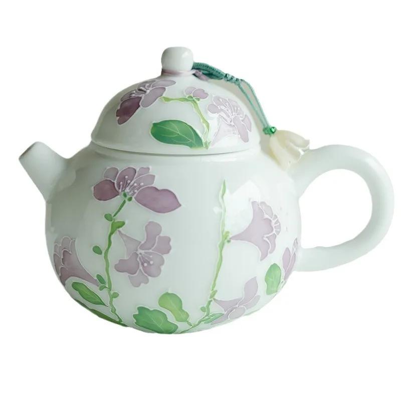 Hand Painted Lily Of The Valley Porcelain Kettle Porcelain White Teapot Tea Ceremony Set Tea Tie Guan Yin Jasmine  Teaware Type