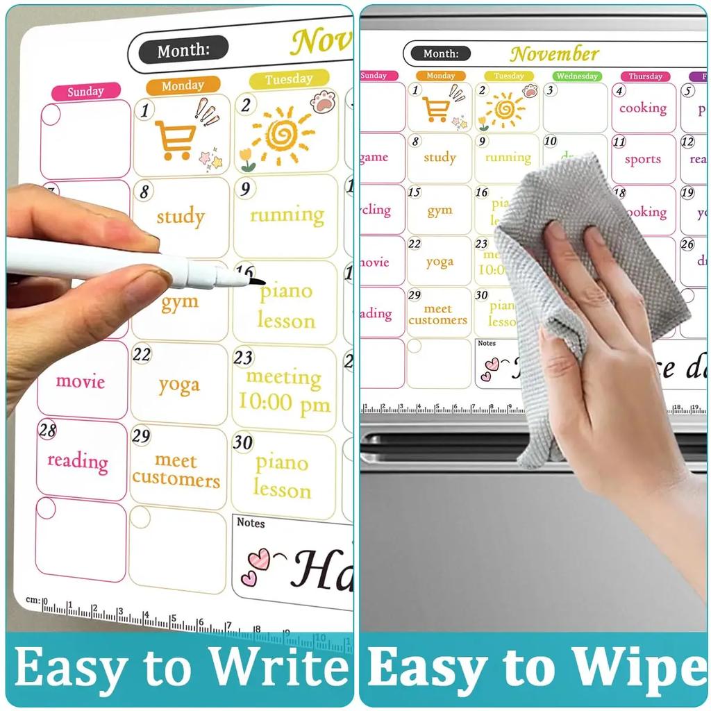 Fridge Magnetic Whiteboard Calendar Dry Erase Calendar for Refrigerator, Fridge Magnets Monthly Fridge Calendar Magnet
