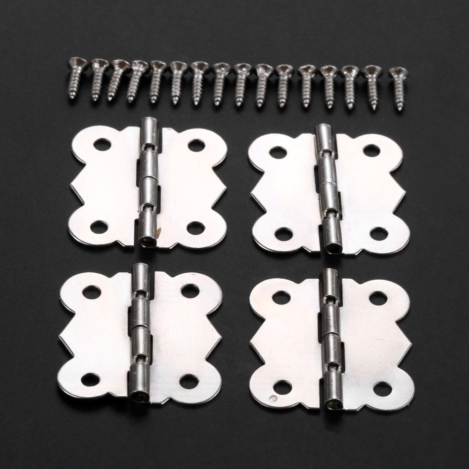 

4/10pcs Butterfly Hinges w/screws Silver 4 Holes Retro Decor Alloy 25mm-40mm Furniture Chest Wood Jewelry Box Wine Gift Case