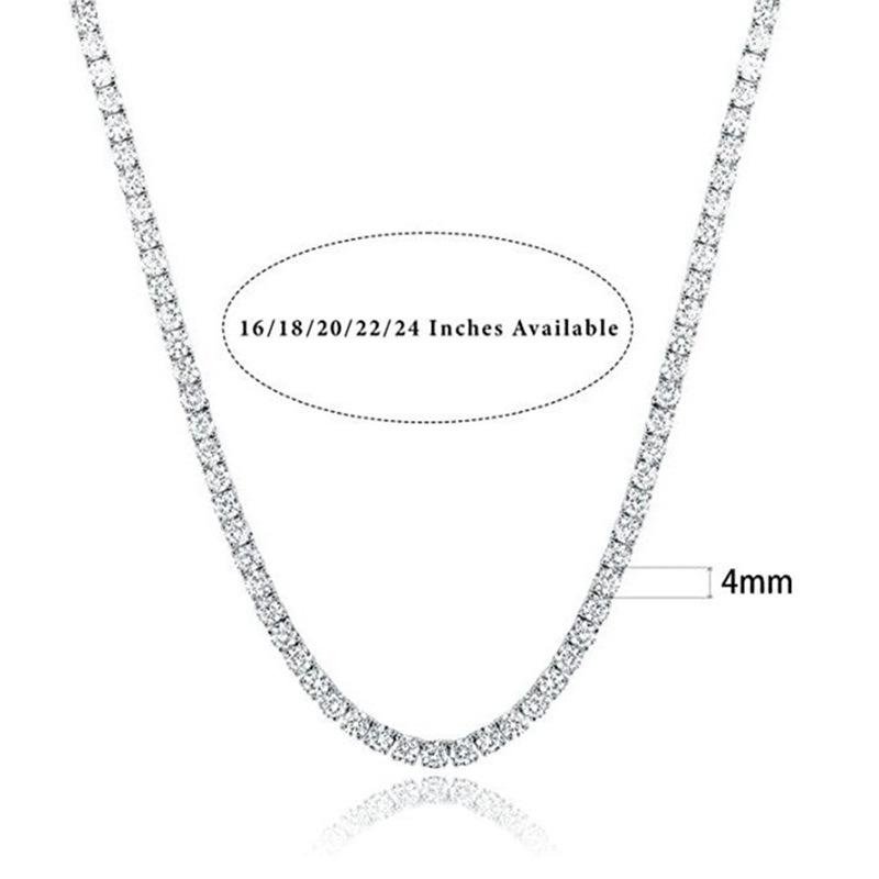 18K White Gold Plated Zirconia Tennis Necklace Choker, 4-Prong, Size Options: 2mm-6mm, Fashion Trend Bestseller