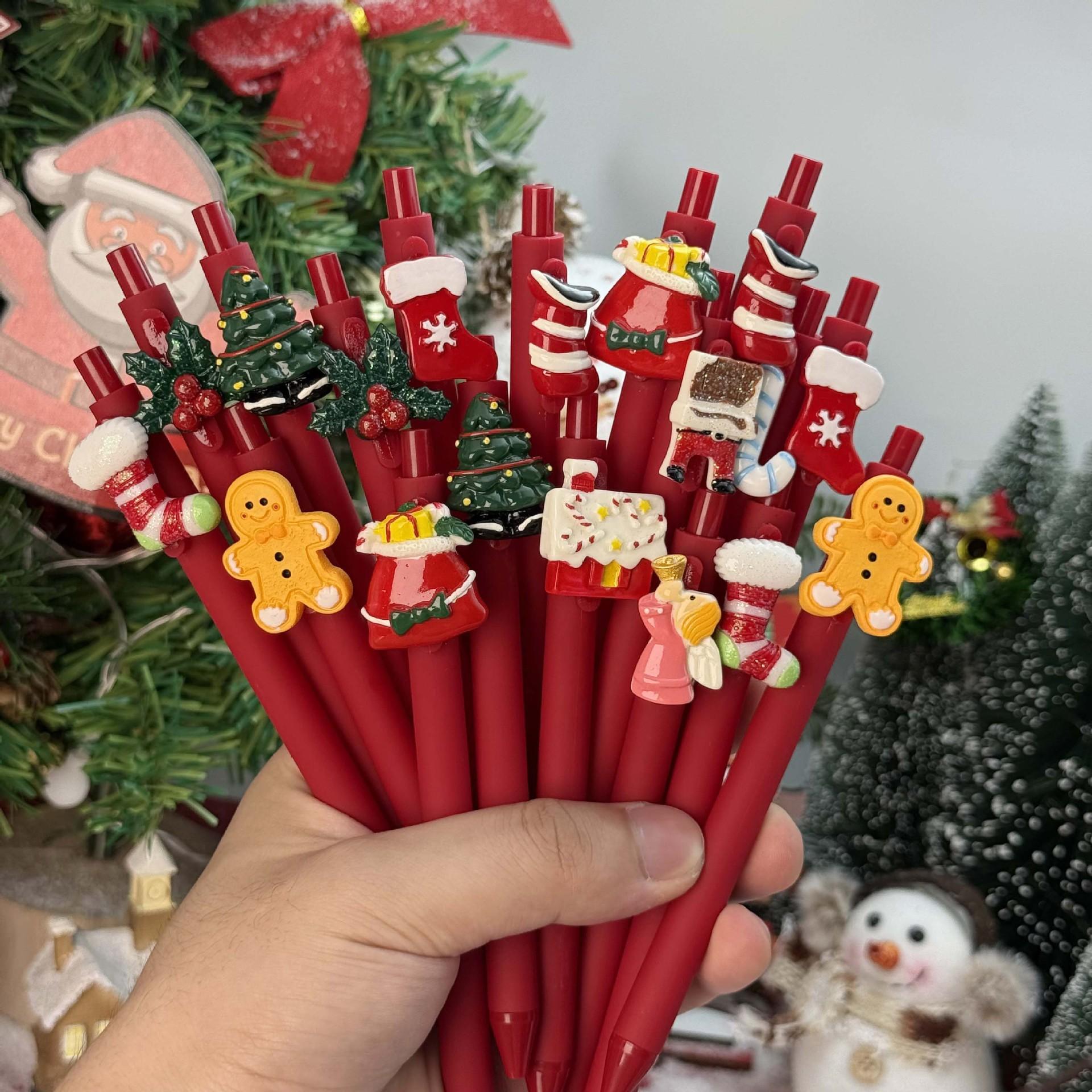 

10Pcs Red Creative Christmas Snowman Shape Press Pen Cartoon Press Gel Pen Campus Design Gift Stationery Holiday Gift Novelty Stationery Teacher Party Random style