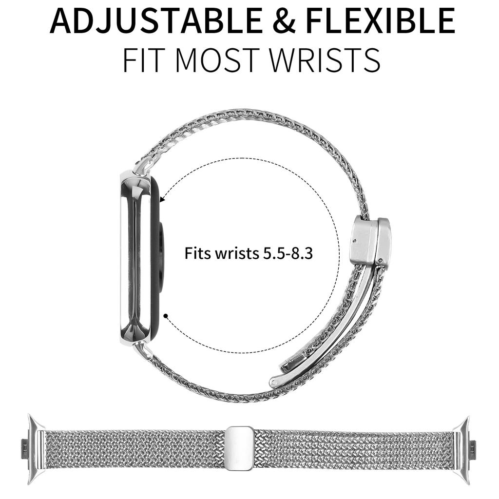For Xiaomi Smart Band 8 Pro Watch Band Herringbone Milanese Stainless Steel Silver Wrist Strap