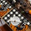 1 Stück schwarz-weiß karierte Schleife Kürbis Leinen Essensmatte Dekoration für Halloween Essensatmosphäre Tischsets Schützen Einen Schreibtisch