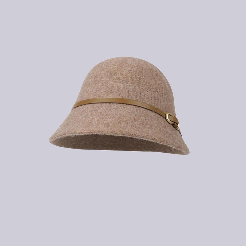 Belt Wool Hat Women's Autumn and Winter Fashion Simple Small Edge Bucket Hat Women's Face Small Dome Basin Hat Versatile