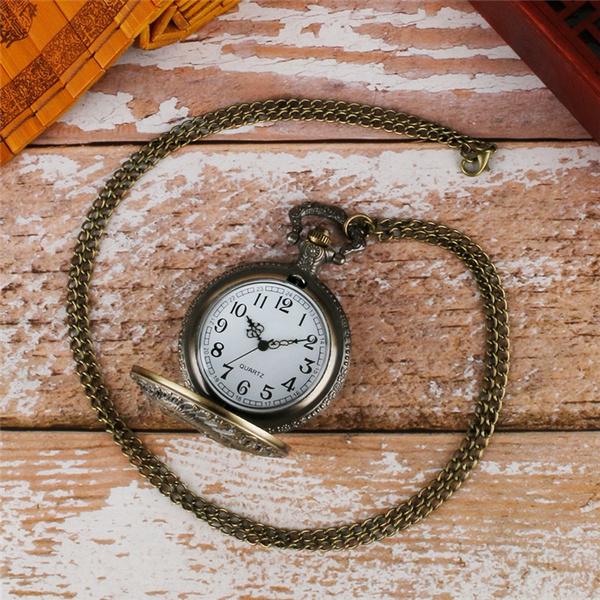 Vintage Ethnic India Elder Men Women Analog Quartz Pocket Watch Necklace Pendant Chain Gift