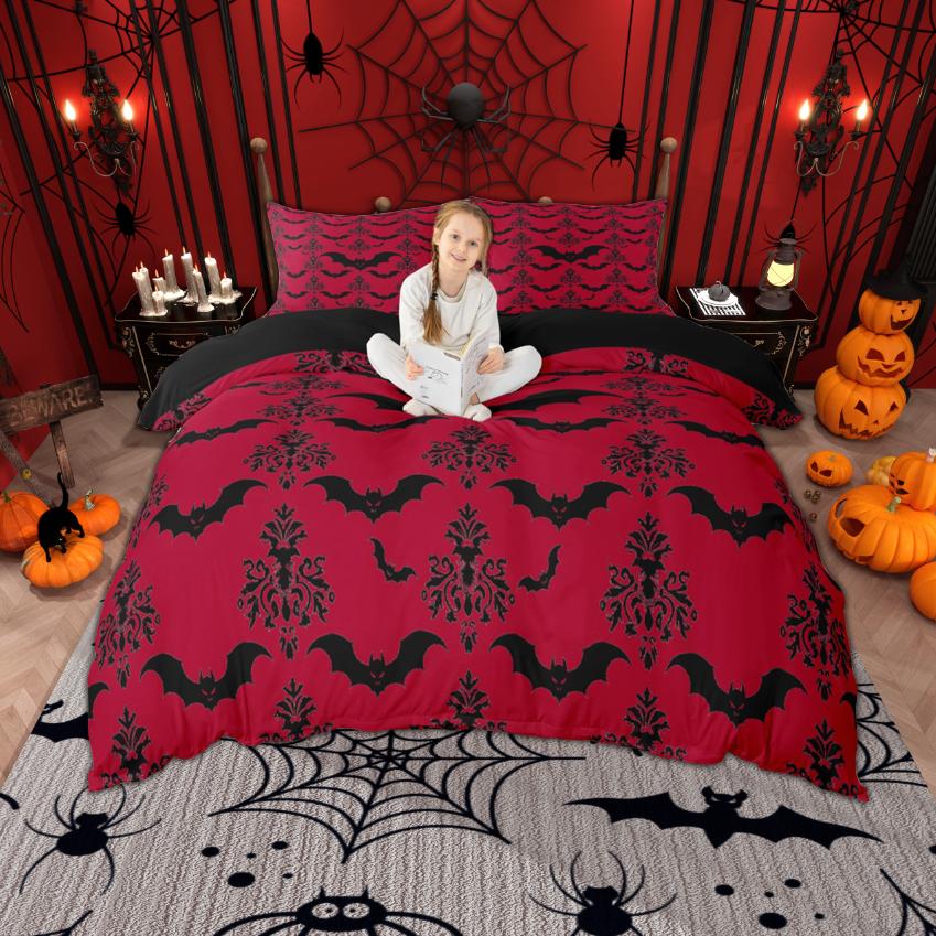Comforter Homewish Halloween Crow Black Bats Bedding Set Kids Happy Halloween Bed Set Room Decor