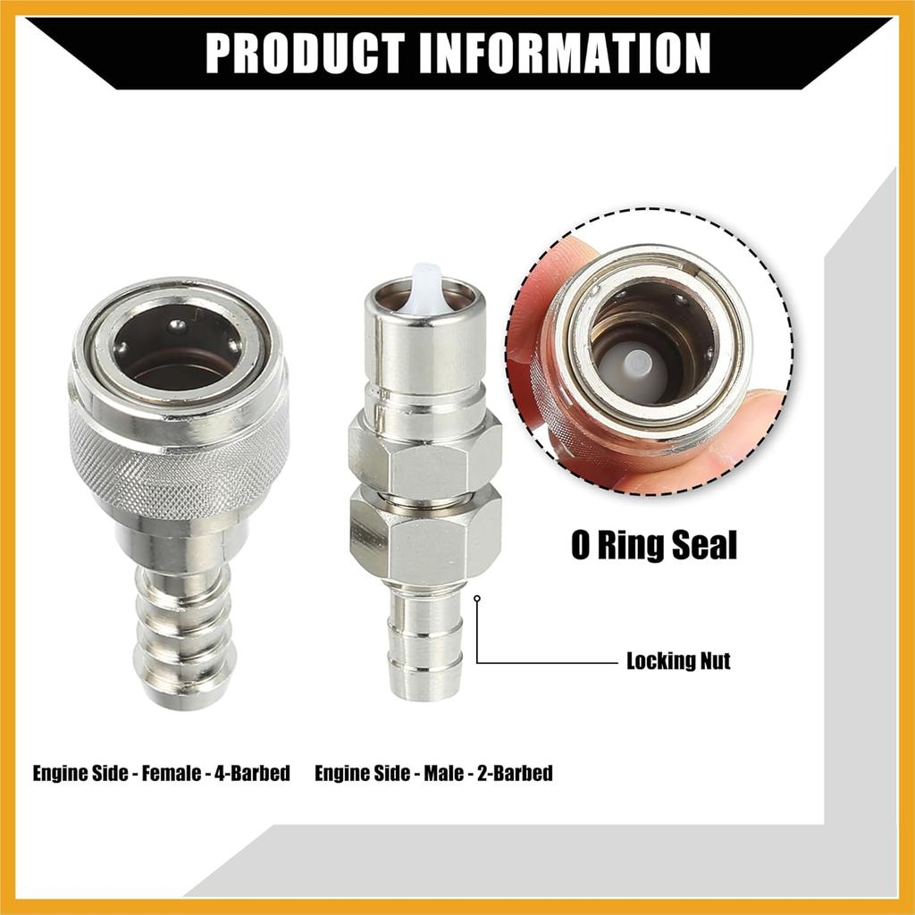 5/16" Boat Fuel Connector Male Female and Locking Nut for Tohatsu for Nissan 2/4-Stroke Outboard/Marine Boat Motor Fuel Tank Connector/Stainless