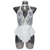 Women Nightdress Halter Neck See-through Lace Off Shoulder Open Crotch Bodysuit Sleeveless