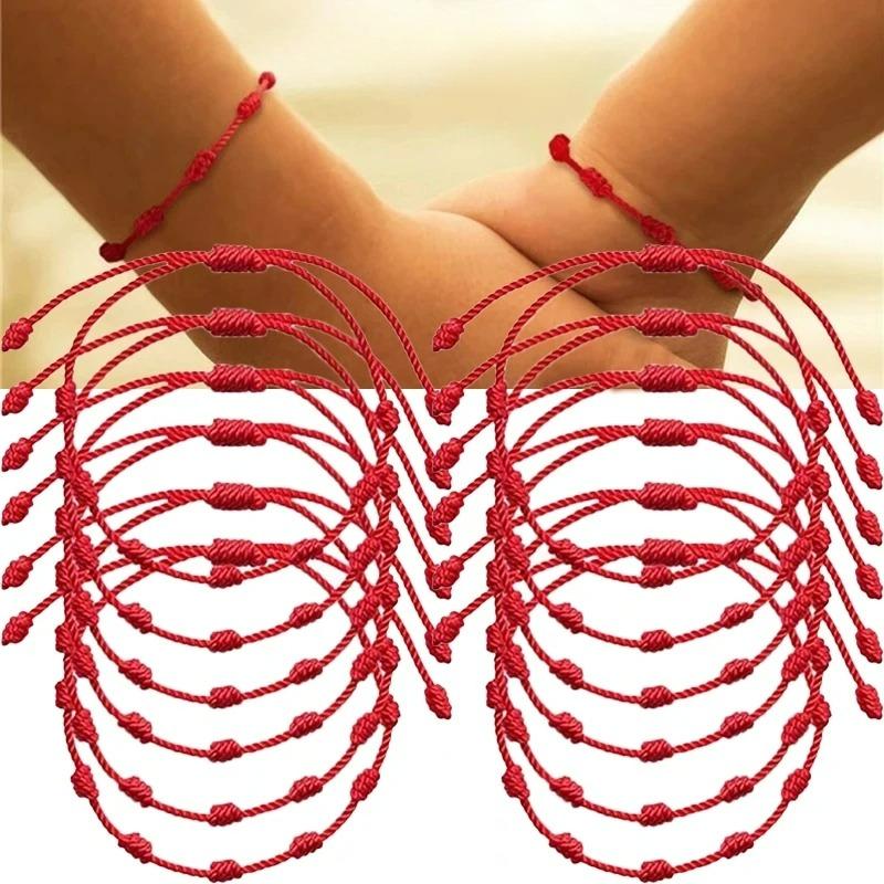 Vintage Handmade Braided Lucky 7 Knots Red String Bracelets Turkish Blue Evil Eye Couple Bracelet for Women Men Friendship Gifts 6pcs
