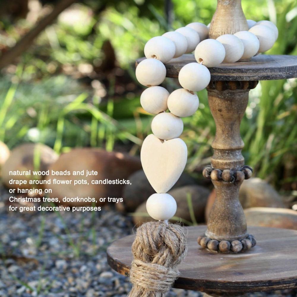 Light Brown Farmhouse Wooden Bead Strand Hanging Tassel Bead Ornament  Candlestick Winding Bead