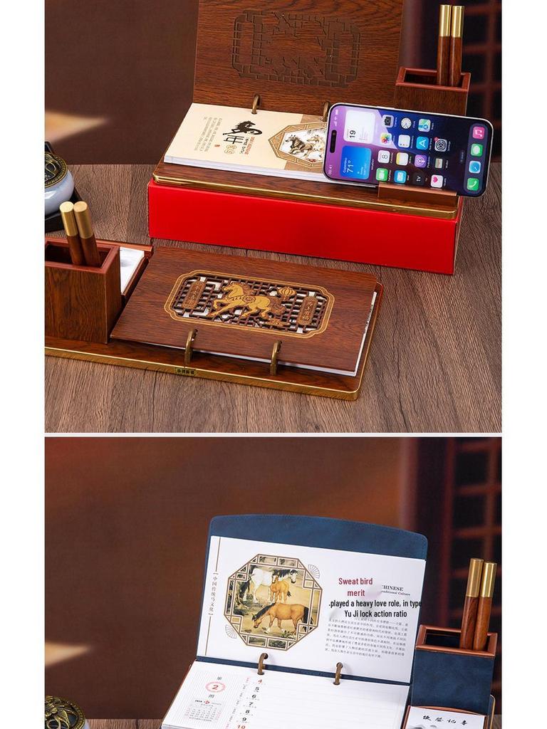2026 Chinese Wooden Weekly Desk Calendar: Year of the Horse Creative Ornament Gift Set