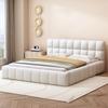 Upholstered Bed 140 x 200cm, Youth Bed, Double Bed with Soft Backrest, Flat Bed with Upholstered Frame, Slatted Frame Linen Beige (Mattress Not