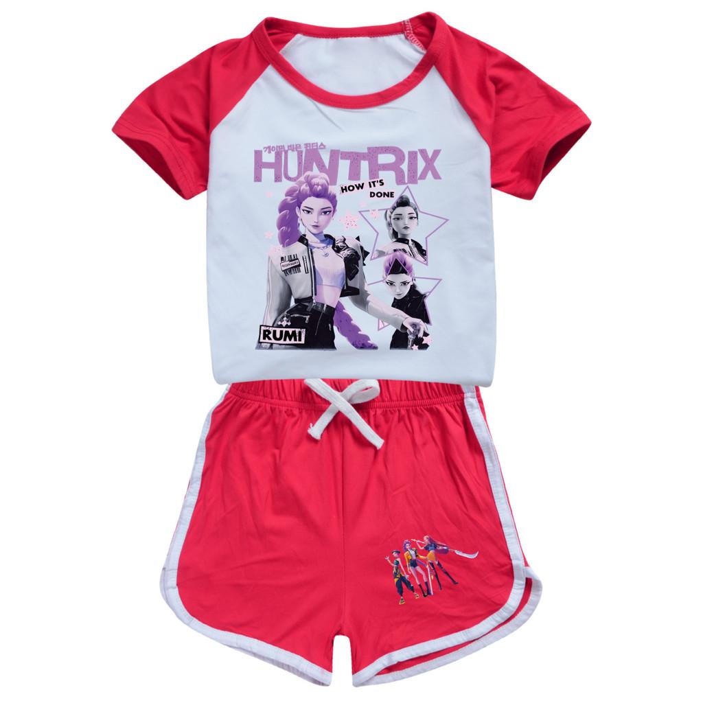5105 Kids Girls POP Rumi Zoey Mira Print T-shirt Shorts Sport Tracksuit Clothes Set