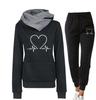 Women's Heartbeat Print Hoodie & Sweatshirt Set - Casual Sportswear for Spring & Autumn