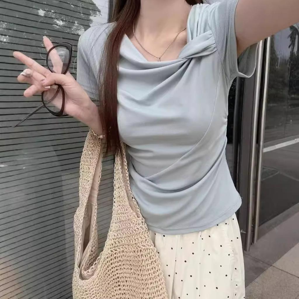 Craftsman Yi, design strap short-sleeved T-shirt for women's spring and summer Nanyou new product, sweet girl wear bottoming shirt