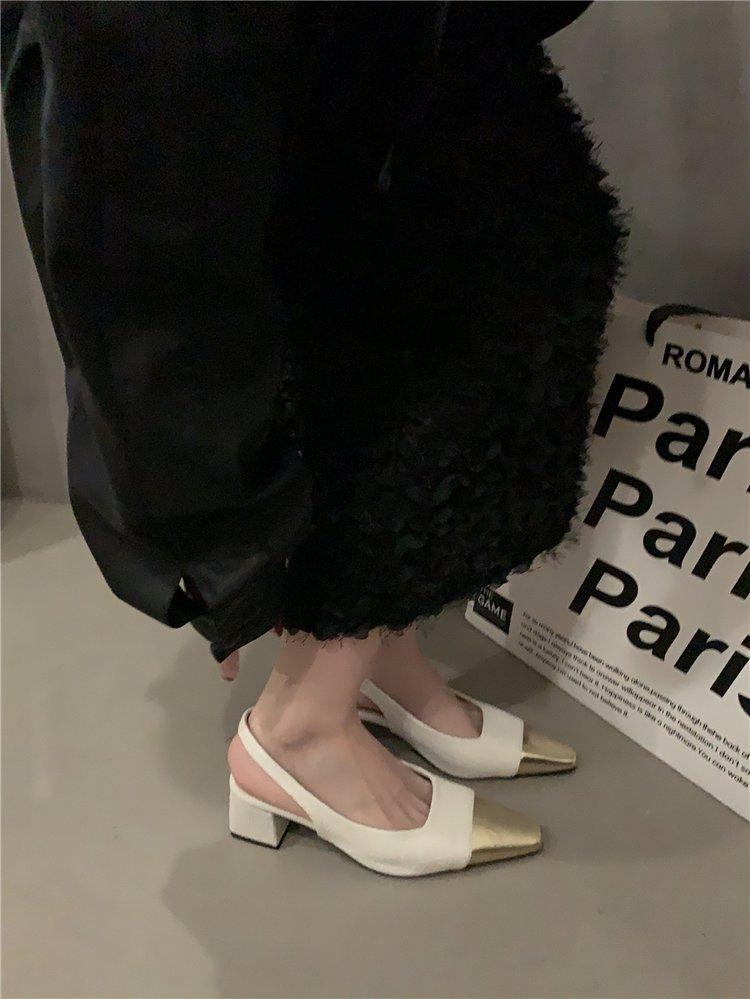 

With skirt Mary Jane shoes small fragrant wind light mouth thick heel sandals early spring women s shoes retro French small gold head high heels 39 бежевый