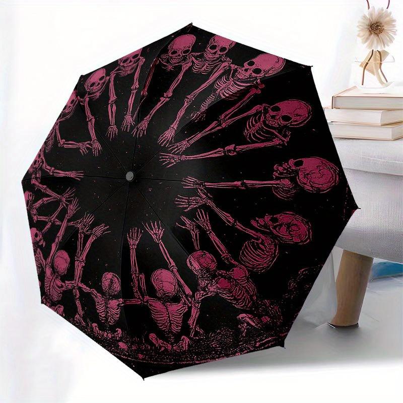 Spooky Skeleton Circle Dance Wall Art PrintUmbrella with Cute Design, Portable 3-Fold Compact Umbrella for Men & Women, Valentine's Day Mother's Day H