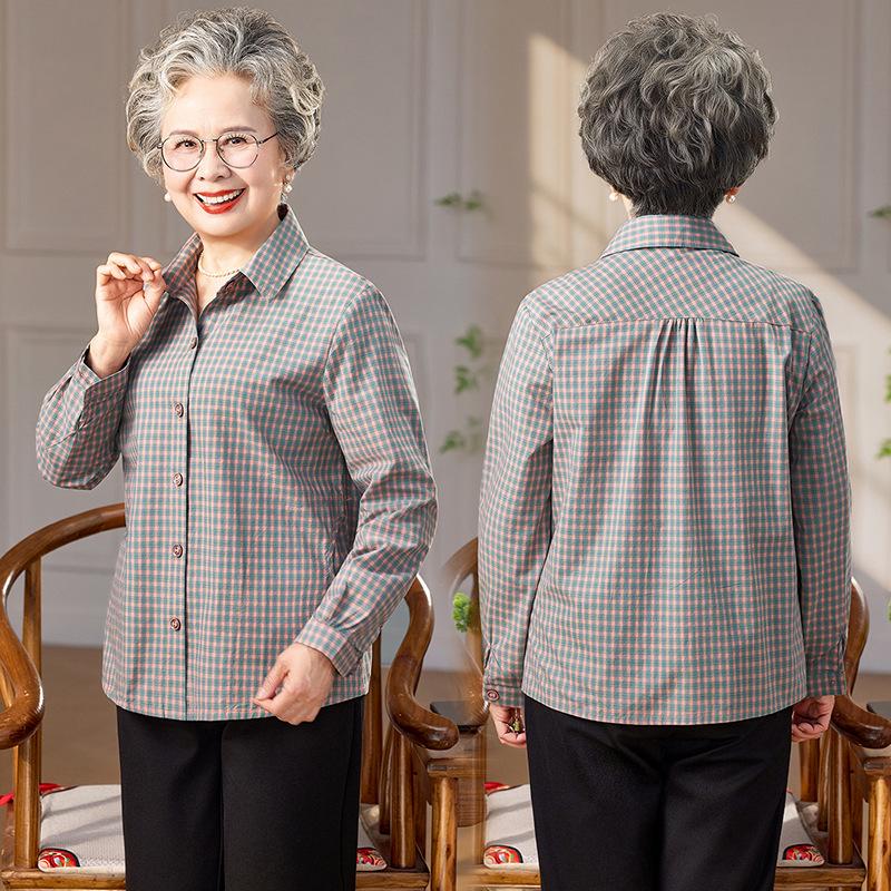 Pure Cotton Plaid Long Sleeve Shirt for Women - Maternity & Elderly Spring/Autumn Wear