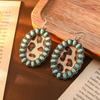Fashion Retro Bohemian Turquoise Leopard Print Pendant Earrings Ethnic Style Long Earrings