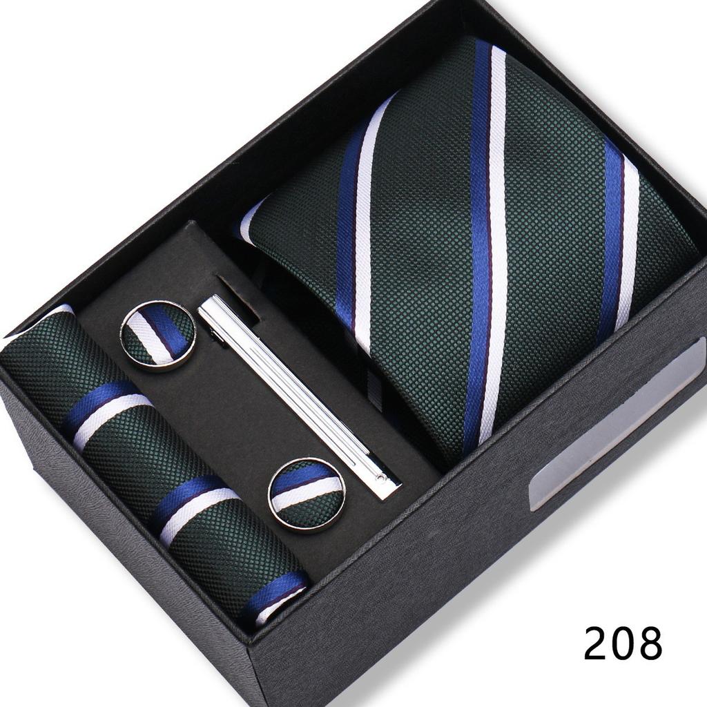 Ensemble Cadeau Boîte Pochette de Costume pour Homme Cravate Rayée Polyester Mode Premium Mariage Affaires