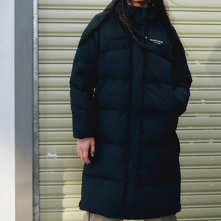 Skechers Windproof Water-Repellent Oil-Stain Resistant Cold-Resistant Warm Sports Casual Hooded Woven Puffer Coat Long Duck Down Jacket P423W126-0018