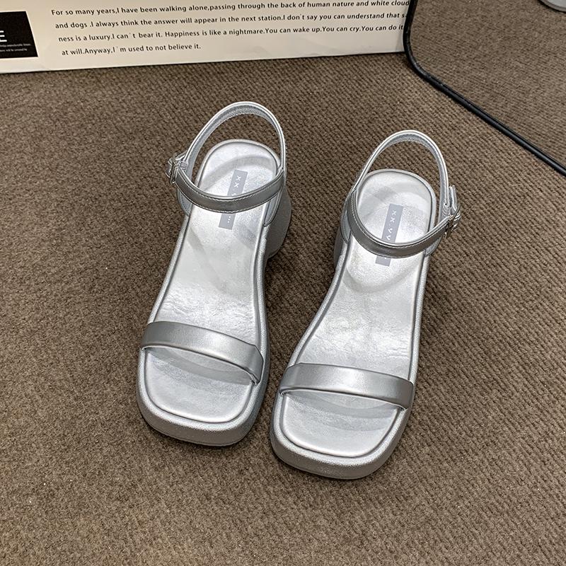 

Street Style Chunky Open Toe Women Sandals Elegant Dress Thick Heel Shoes Summer Outdoor Concise Zapatos De Mujer 35 срібний