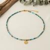 European and American retro natural blue apatite handmade beaded titanium steel necklace pendant natural turquoise collarbone chain