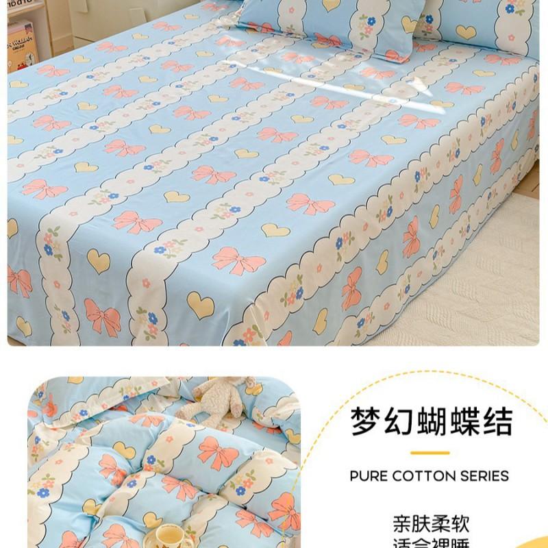 100% Cotton Single Bed Sheet Set Lightweight Breathable Student Dorm Bedding With Pillowcase Stripe